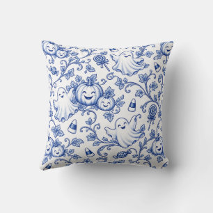 Coussin Bleu et blanc motif toile d'Halloween Fantômes mig