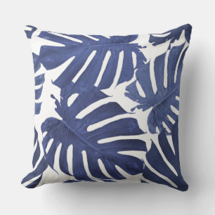 Coussin Bleu et blanc Palm Tropical Feuille Motif