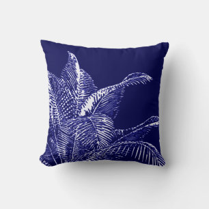 Coussin Bleu et blanc  Palme tropical