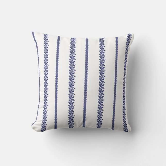 Coussin Bleu et Blanc Rayures Botaniques Côtières (Recto)