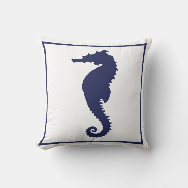 Coussin Bleu et Blanc Seahorse Côte Plage nautique Thé (Recto)