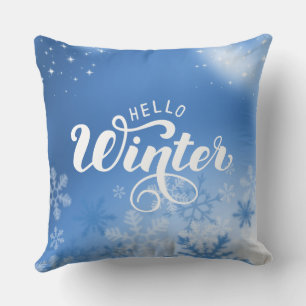 Coussin Bleu Et Blanc Simple Bonjour Hiver