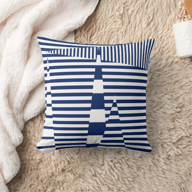 Coussin Bleu et blanc sur bandes (Couverture)