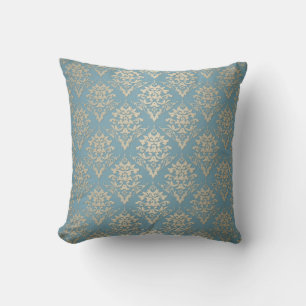 Coussin Bleu et crème élégant motif damassé