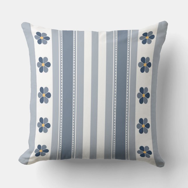 Coussin Bleu et gris rayures florales (Recto)