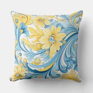 Coussin Bleu et jaune. Inspiré de la Méditerranée.