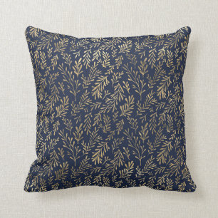Coussin Bleu et or Abstrait Art Déco Motif Feuille
