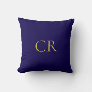 Coussin Bleu et Or Couleur Monogramme Moderne Minimaliste 