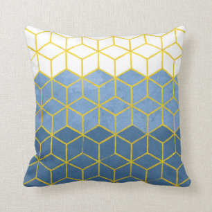 Coussin Bleu et or géométriques d'hexagones