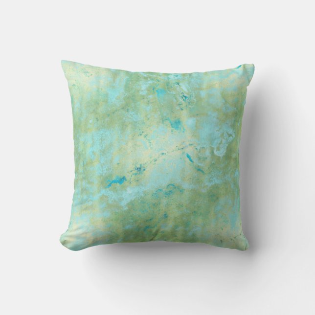 Coussin Bleu et Or Moderne Marbré Abstrait Éclaboussure de (Recto)