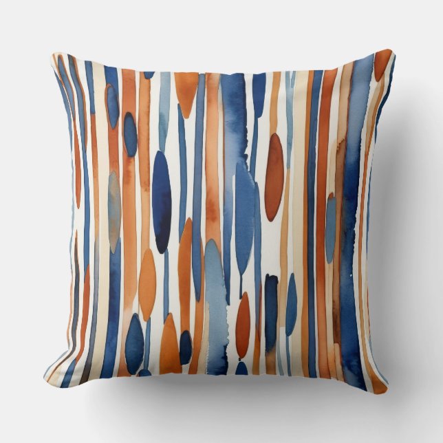 Coussin Bleu et orange rouillé rayures abstraites (Recto)