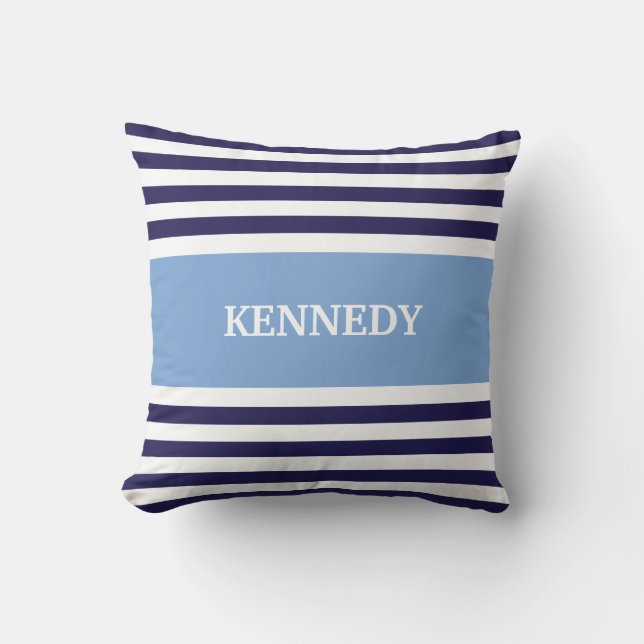 Coussin Bleu et rayures et monogramme de marine (Recto)
