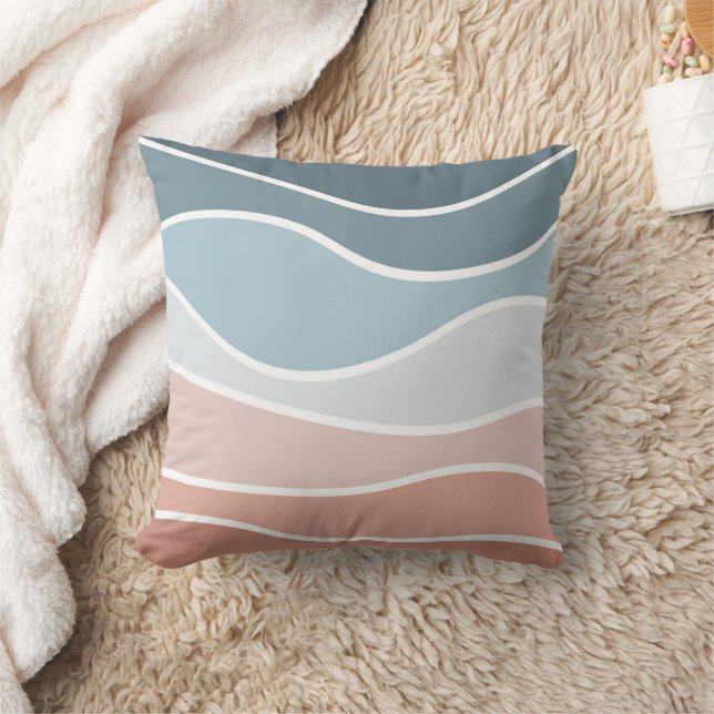 Coussin Bleu et rose style rétro vagues design (Couverture)