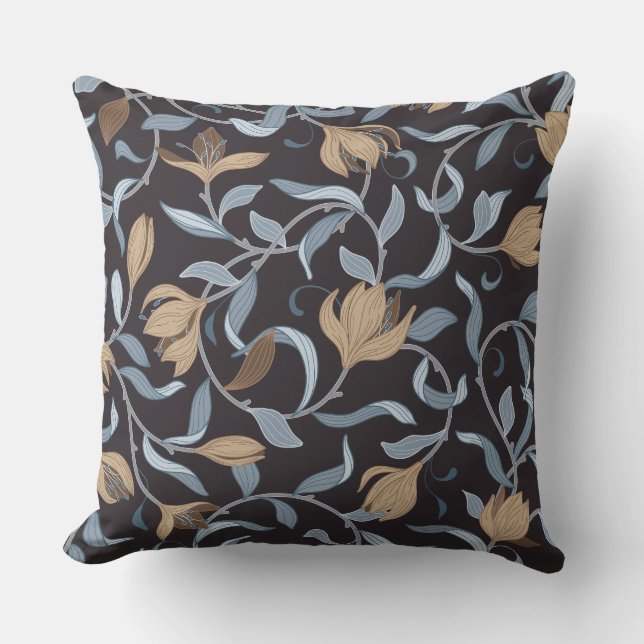 Coussin Bleu et Tan William Morris Elegant Inspiré (Recto)