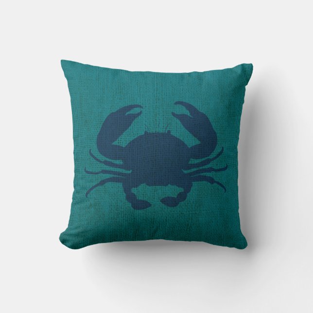 Coussin Bleu et vert d'océan nautique de crabe (Recto)