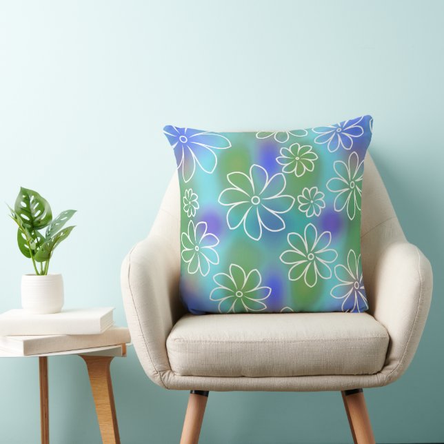 Coussin Bleu et vert sans fil floral modèle lancer pilule (Chaise)