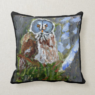 Coussin bleu-fait face excentrique de hibou