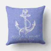 Coussin Bleu Faux Linge Imprimer et blanc Ancre nautique (Verso)