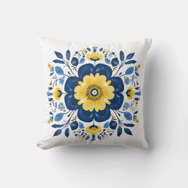 Coussin Bleu floral et jaune  (Recto)