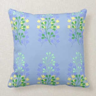 Coussin Bleu floral vert et Motif jaune