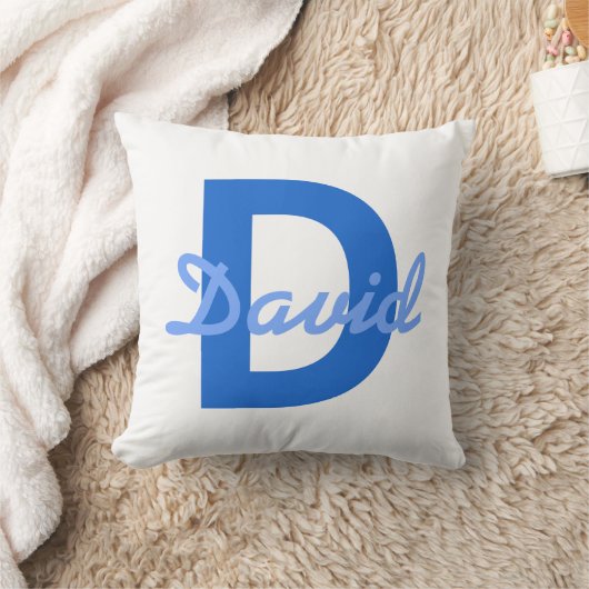 Coussin Bleu foncé et bleu clair Nom modifiable Monogramme (Couverture)