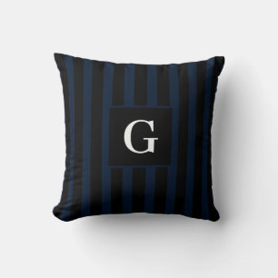 Coussin Bleu foncé et noir simple Bleu simple Initiale