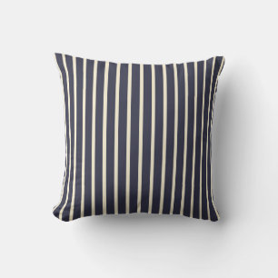 Coussin Bleu foncé rétro & Crème Ticking Stripes Français