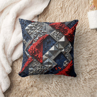 Coussin Bleu foncé Rouge vif Argent Micro Mosaïque 3D 