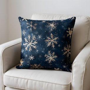 Coussin Bleu foncé simple avec flocons de neige