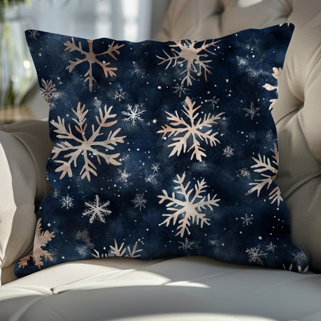 Coussin Bleu foncé simple avec flocons de neige (Créateur téléchargé)