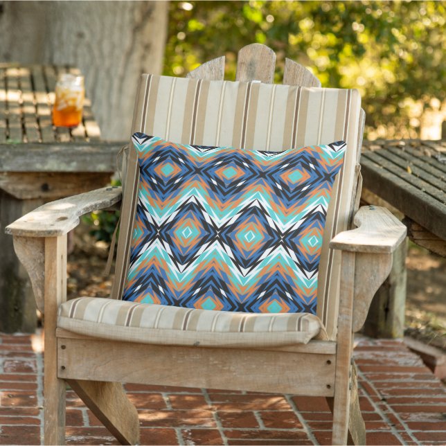 Coussin Bleu foncé Turquoise Terracotta Black Tribal Art (Chaise)