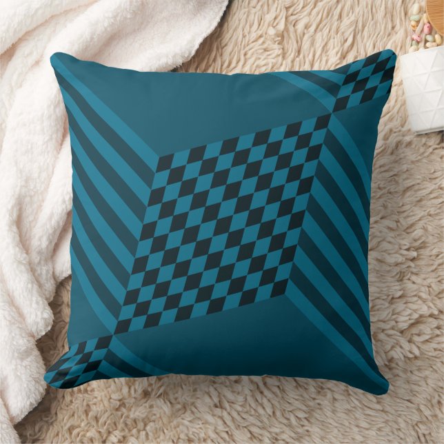 Coussin Bleu géométrique moderne Bleu Grilles Diamètre Che (Couverture)