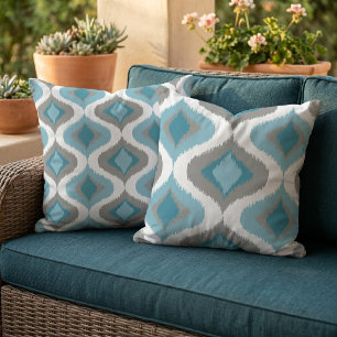Coussin Bleu Gris Ardoise Sarcelle Motif Gouttes Ikat Rétr