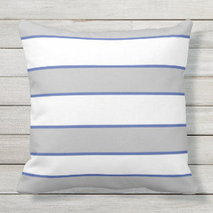 Coussin Bleu Gris Blanc Nautique Élégant Rayures Modernes