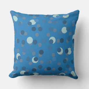 Coussin bleu, gris et blanc abstrait à pois