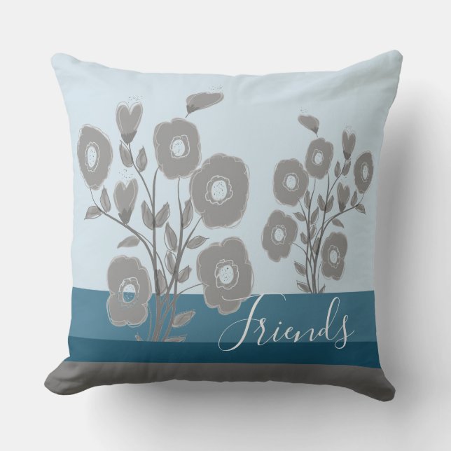 Coussin Bleu Gris Flowé (Recto)