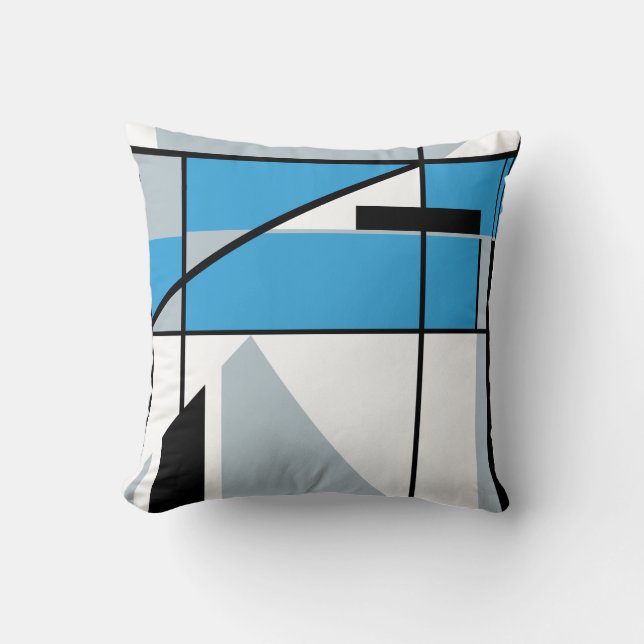 Coussin Bleu Gris Noir Blanc Art Abstrait Design diagonal (Recto)