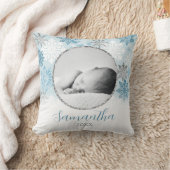 Coussin Bleu Hiver Flocon de neige personnalisé bébé photo (Couverture)