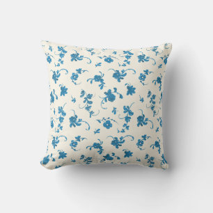 Coussin Bleu Ivoire Floral Rococo Élégant