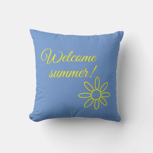 Coussin Bleu & jaune, Bienvenue été !  (Recto)