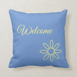 Coussin bleu & jaune, bienvenue, joli, unique, votre texte