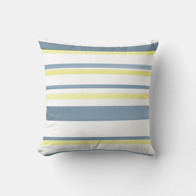 Coussin Bleu Jaune Blanc Aquarelle Rayures (Recto)