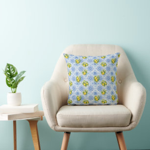 Coussin Bleu Jaune Méditerranéen Citrons Italien Amalfi