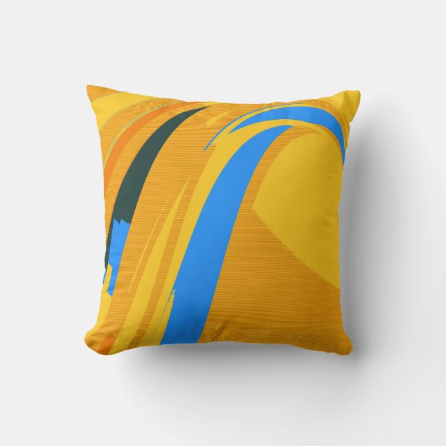 Coussin Bleu jaune rétro Art Déco Abstrait (Recto)