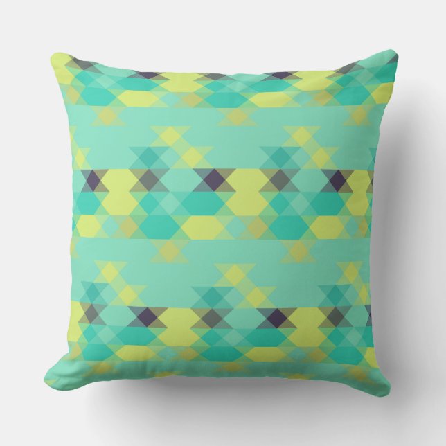 Coussin bleu jaune turquoise jaune et aqua (Recto)