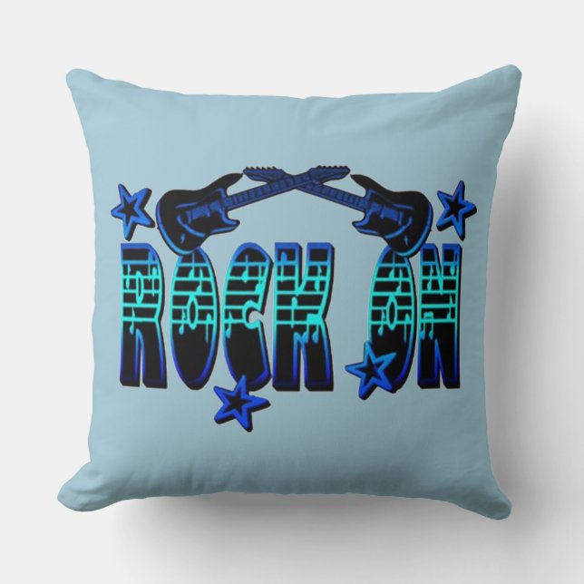 Coussin Bleu Logo Rock Sur Guitares & Étoiles Lancer Oreil (Recto)