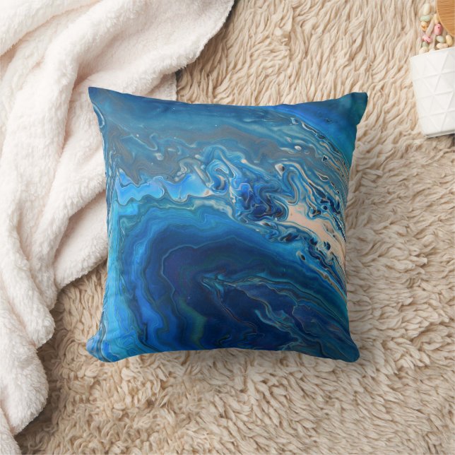 Coussin Bleu Marbre Agate Texture Fluide Art (Couverture)