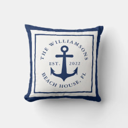 Coussin Bleu Marine Ancre marine Monogramme de famille