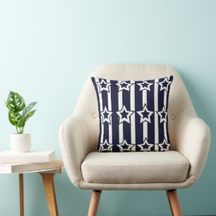 Coussin Bleu marine bandes étoile blanche