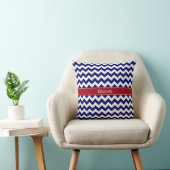 Coussin Bleu Marine Blanc Chevron Cranberry Monogramme Nom (Chaise)